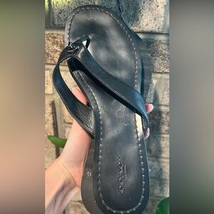 Coach Shelly flip flops black turnlock leather